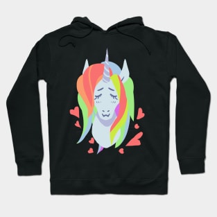 Lovely Rainbow hair cut unicorn hear valentine Hoodie